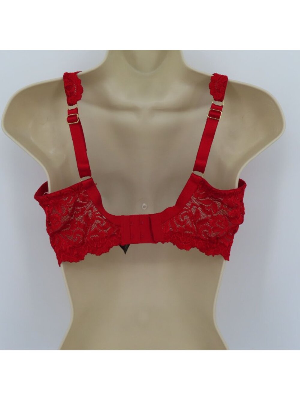 Secret Treasures 38D Bra Rhinestone Sheer Solid Red Lace Mesh Underwire Unlined - Picture 6 of 15